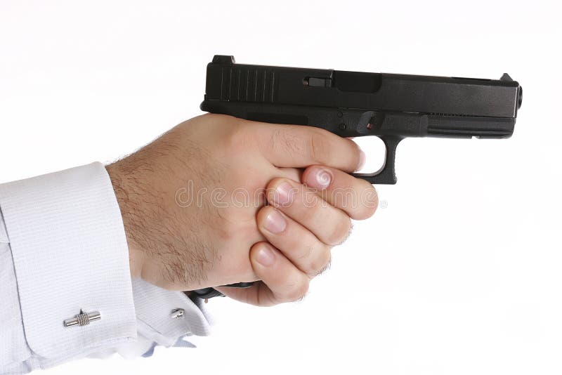 Gun in hands stock image. Image of white, trigger, isolated 8400389