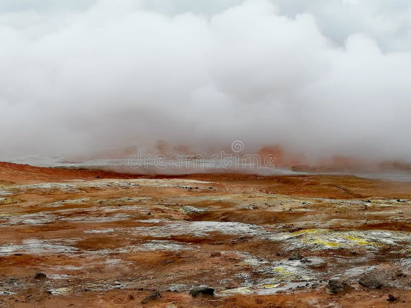 A group of vigorous mud pools and steam vents at Reykjanes. They change with time. The group partly formed after earthquakes in 1967. The name stems from a story about the vicious ghost Gunna who was lured into a vent and never seen again. A group of vigorous mud pools and steam vents at Reykjanes. They change with time. The group partly formed after earthquakes in 1967. The name stems from a story about the vicious ghost Gunna who was lured into a vent and never seen again.