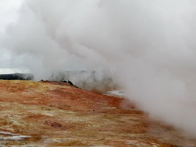 A group of vigorous mud pools and steam vents at Reykjanes. They change with time. The group partly formed after earthquakes in 1967. The name stems from a story about the vicious ghost Gunna who was lured into a vent and never seen again. A group of vigorous mud pools and steam vents at Reykjanes. They change with time. The group partly formed after earthquakes in 1967. The name stems from a story about the vicious ghost Gunna who was lured into a vent and never seen again.