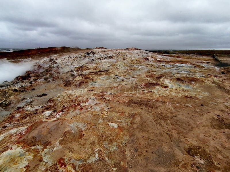 A group of vigorous mud pools and steam vents at Reykjanes. They change with time. The group partly formed after earthquakes in 1967. The name stems from a story about the vicious ghost Gunna who was lured into a vent and never seen again. A group of vigorous mud pools and steam vents at Reykjanes. They change with time. The group partly formed after earthquakes in 1967. The name stems from a story about the vicious ghost Gunna who was lured into a vent and never seen again.