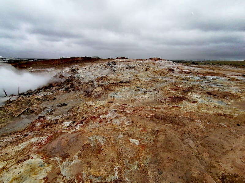 A group of vigorous mud pools and steam vents at Reykjanes. They change with time. The group partly formed after earthquakes in 1967. The name stems from a story about the vicious ghost Gunna who was lured into a vent and never seen again. A group of vigorous mud pools and steam vents at Reykjanes. They change with time. The group partly formed after earthquakes in 1967. The name stems from a story about the vicious ghost Gunna who was lured into a vent and never seen again.