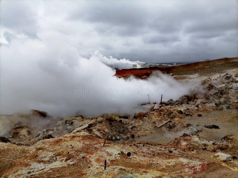 A group of vigorous mud pools and steam vents at Reykjanes. They change with time. The group partly formed after earthquakes in 1967. The name stems from a story about the vicious ghost Gunna who was lured into a vent and never seen again. A group of vigorous mud pools and steam vents at Reykjanes. They change with time. The group partly formed after earthquakes in 1967. The name stems from a story about the vicious ghost Gunna who was lured into a vent and never seen again.