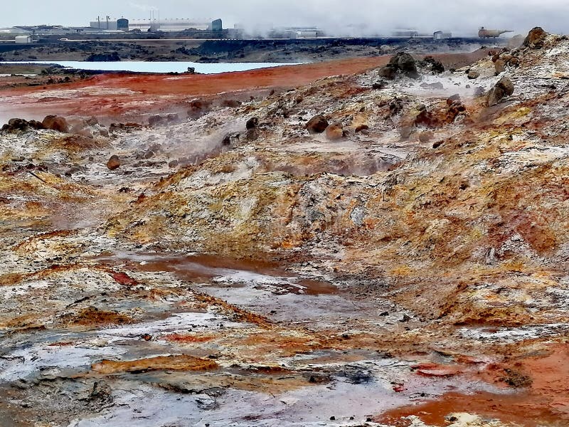 A group of vigorous mud pools and steam vents at Reykjanes. They change with time. The group partly formed after earthquakes in 1967. The name stems from a story about the vicious ghost Gunna who was lured into a vent and never seen again. A group of vigorous mud pools and steam vents at Reykjanes. They change with time. The group partly formed after earthquakes in 1967. The name stems from a story about the vicious ghost Gunna who was lured into a vent and never seen again.