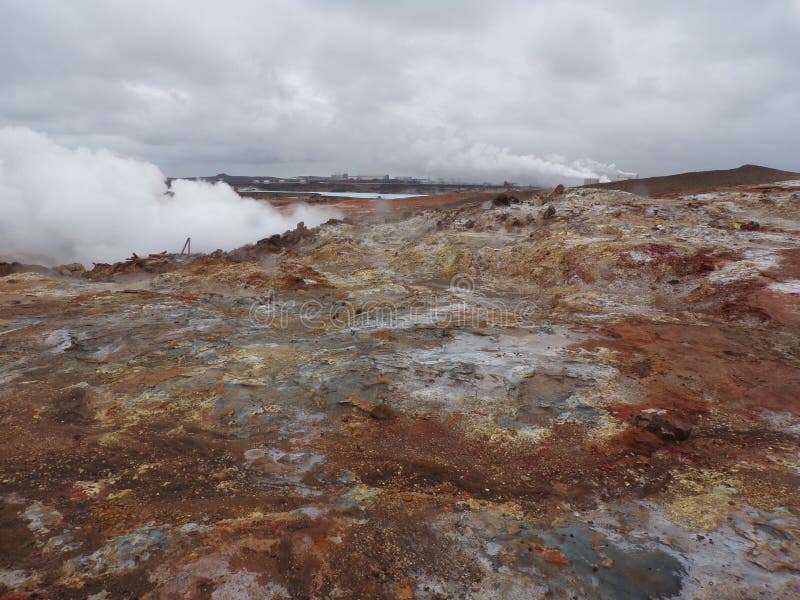 A group of vigorous mud pools and steam vents at Reykjanes. They change with time. The group partly formed after earthquakes in 1967. The name stems from a story about the vicious ghost Gunna who was lured into a vent and never seen again. A group of vigorous mud pools and steam vents at Reykjanes. They change with time. The group partly formed after earthquakes in 1967. The name stems from a story about the vicious ghost Gunna who was lured into a vent and never seen again.