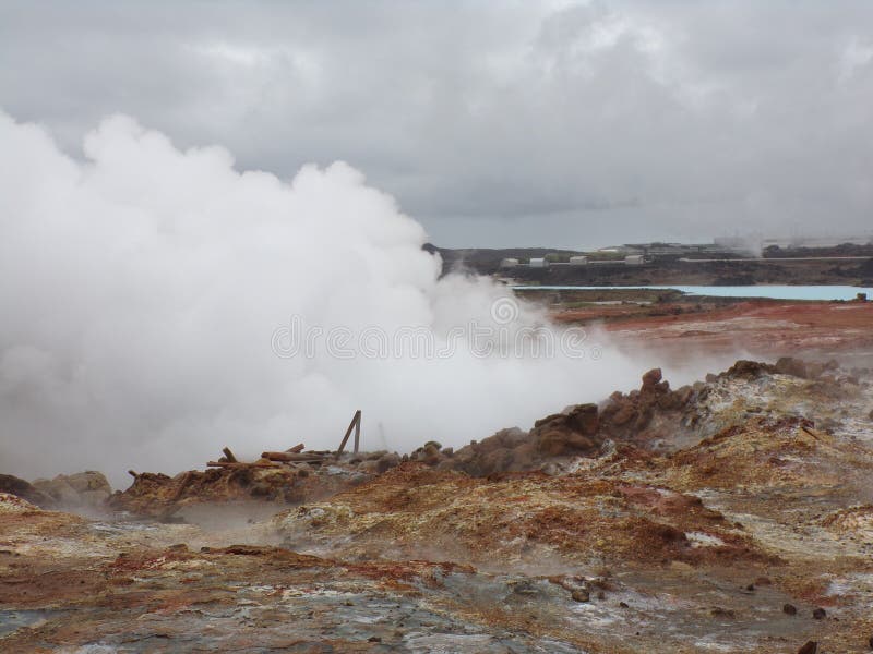 A group of vigorous mud pools and steam vents at Reykjanes. They change with time. The group partly formed after earthquakes in 1967. The name stems from a story about the vicious ghost Gunna who was lured into a vent and never seen again. A group of vigorous mud pools and steam vents at Reykjanes. They change with time. The group partly formed after earthquakes in 1967. The name stems from a story about the vicious ghost Gunna who was lured into a vent and never seen again.