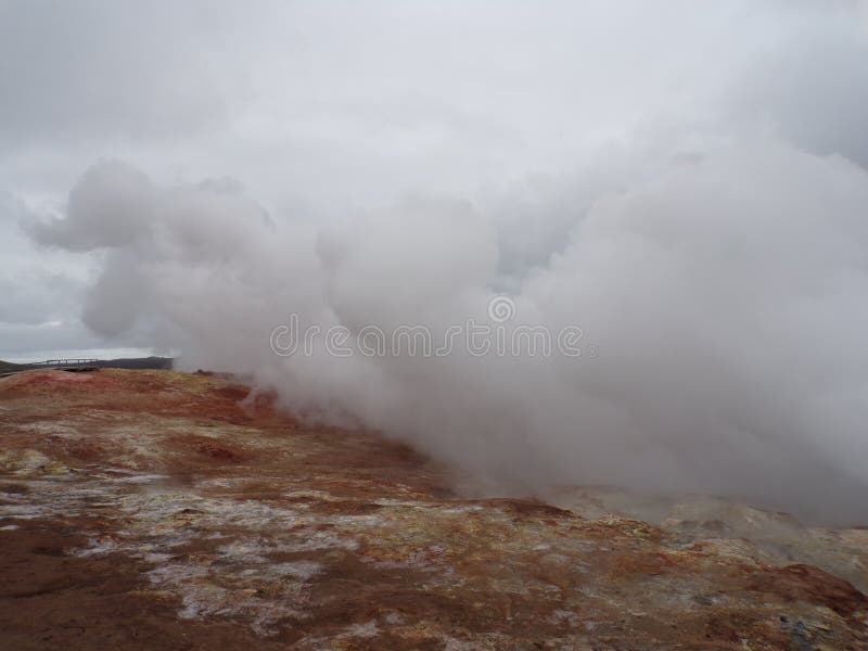 A group of vigorous mud pools and steam vents at Reykjanes. They change with time. The group partly formed after earthquakes in 1967. The name stems from a story about the vicious ghost Gunna who was lured into a vent and never seen again. A group of vigorous mud pools and steam vents at Reykjanes. They change with time. The group partly formed after earthquakes in 1967. The name stems from a story about the vicious ghost Gunna who was lured into a vent and never seen again.