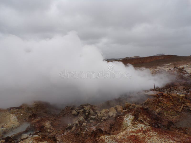 A group of vigorous mud pools and steam vents at Reykjanes. They change with time. The group partly formed after earthquakes in 1967. The name stems from a story about the vicious ghost Gunna who was lured into a vent and never seen again. A group of vigorous mud pools and steam vents at Reykjanes. They change with time. The group partly formed after earthquakes in 1967. The name stems from a story about the vicious ghost Gunna who was lured into a vent and never seen again.