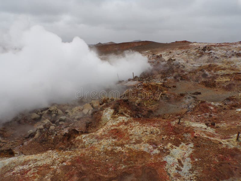 A group of vigorous mud pools and steam vents at Reykjanes. They change with time. The group partly formed after earthquakes in 1967. The name stems from a story about the vicious ghost Gunna who was lured into a vent and never seen again. A group of vigorous mud pools and steam vents at Reykjanes. They change with time. The group partly formed after earthquakes in 1967. The name stems from a story about the vicious ghost Gunna who was lured into a vent and never seen again.