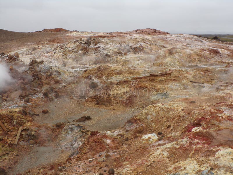 A group of vigorous mud pools and steam vents at Reykjanes. They change with time. The group partly formed after earthquakes in 1967. The name stems from a story about the vicious ghost Gunna who was lured into a vent and never seen again. A group of vigorous mud pools and steam vents at Reykjanes. They change with time. The group partly formed after earthquakes in 1967. The name stems from a story about the vicious ghost Gunna who was lured into a vent and never seen again.