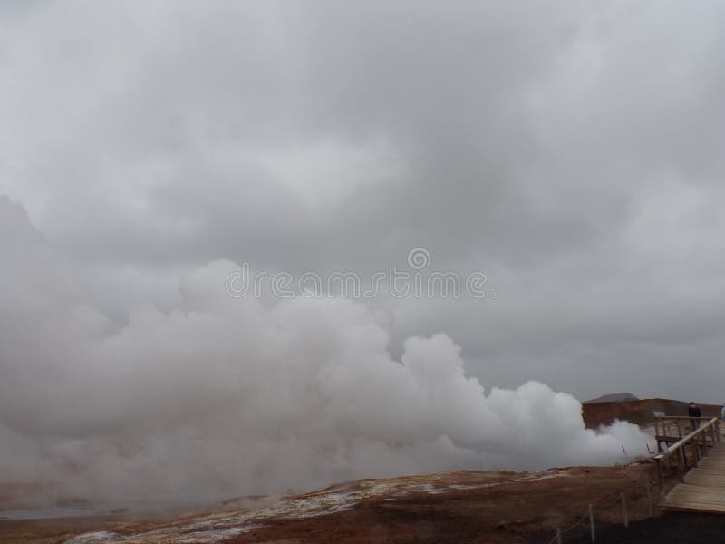 A group of vigorous mud pools and steam vents at Reykjanes. They change with time. The group partly formed after earthquakes in 1967. The name stems from a story about the vicious ghost Gunna who was lured into a vent and never seen again. A group of vigorous mud pools and steam vents at Reykjanes. They change with time. The group partly formed after earthquakes in 1967. The name stems from a story about the vicious ghost Gunna who was lured into a vent and never seen again.