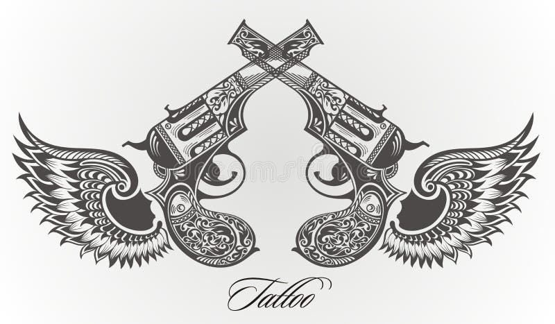 Guns with Wings Tattoo Design Stock Vector - Illustration of cowboy, bullet:  92041880