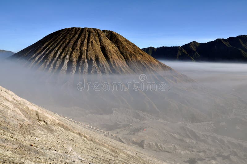 Gunung Bromo valley in fog
