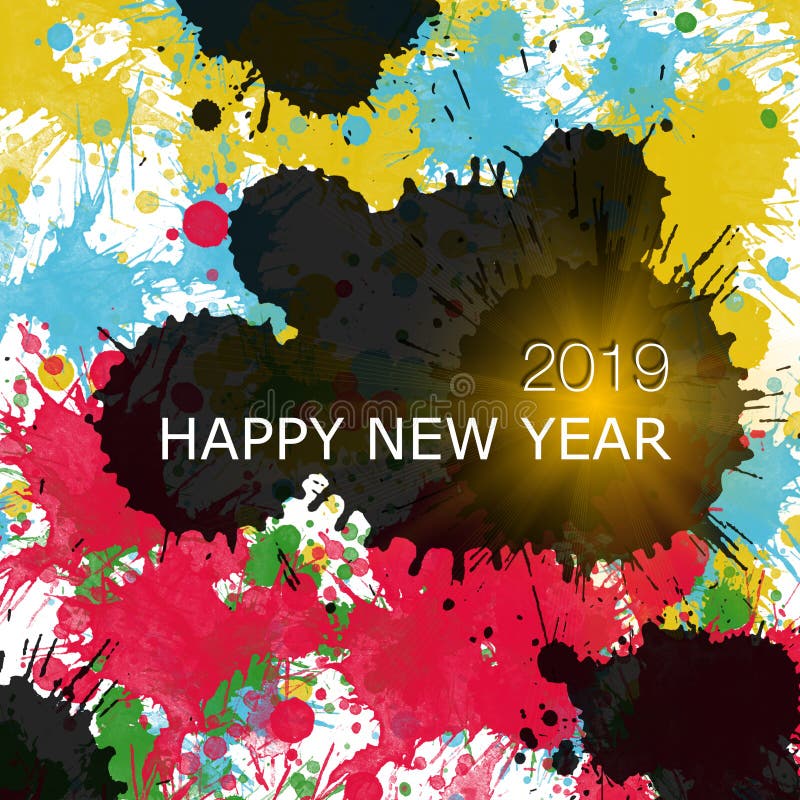 Guten Rutsch ins Neue Jahr 2019, eine Vielzahl von Farben, Farbtropfen lizenzfreie abbildung Guten Rutsch ins Neue Jahr 2019, eine Vielzahl von Farben, Farbtropfen lizenzfreie abbildung