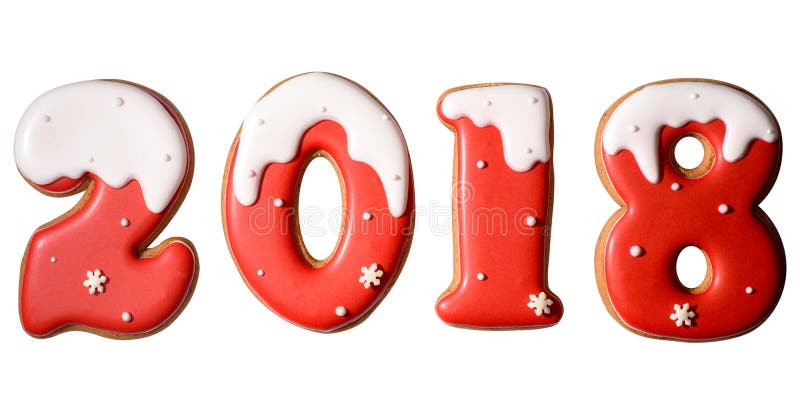 2018-guten Rutsch ins Neue Jahr-Zeichensymbol von den roten und weißen Lebkuchenplätzchen lokalisiert auf weißem Hintergrund lizenzfreie stockfotografie 2018-guten Rutsch ins Neue Jahr-Zeichensymbol von den roten und weißen Lebkuchenplätzchen lokalisiert auf weißem Hintergrund lizenzfreie stockfotografie
