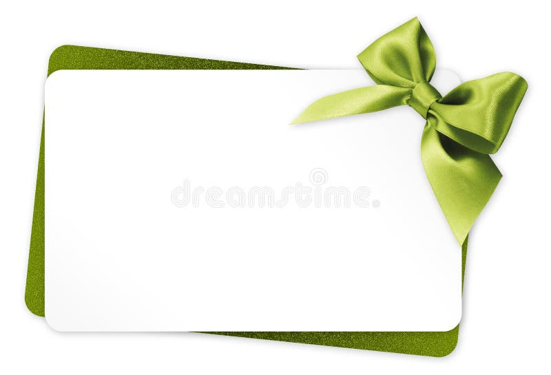 Gutschein mit grünem Bandbogen auf weißem Hintergrund