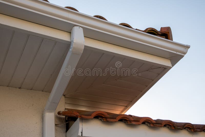 Gutter Aluminum on Roof Corner of the New House with Gutter Roof and Wall Stock Image Image of