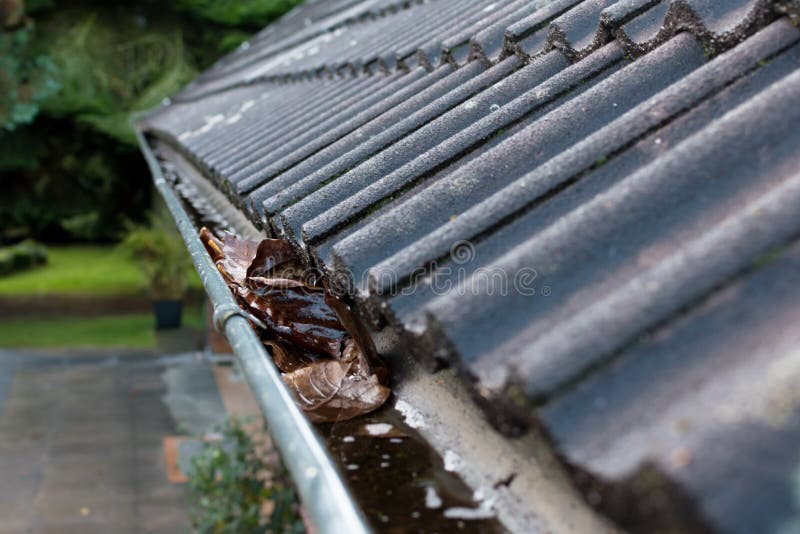 Gutter blocked by leaves royalty free stock photos