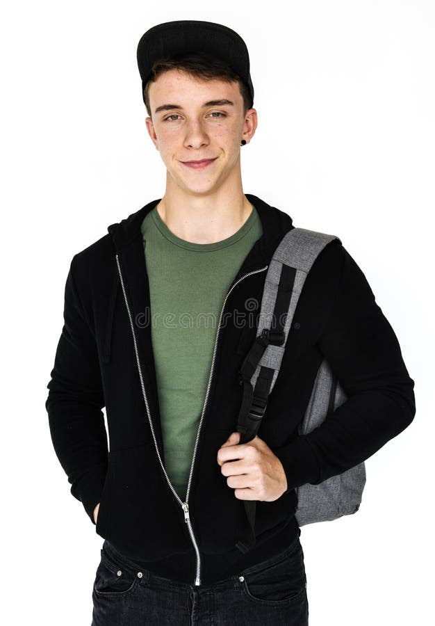 A Guy with Backpack Ready To Go Stock Photo Image of backpack, race