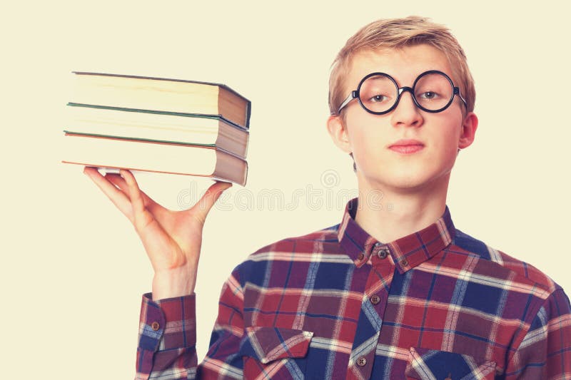 Nerd guy with books stock image. Image of geek, person - 37677157