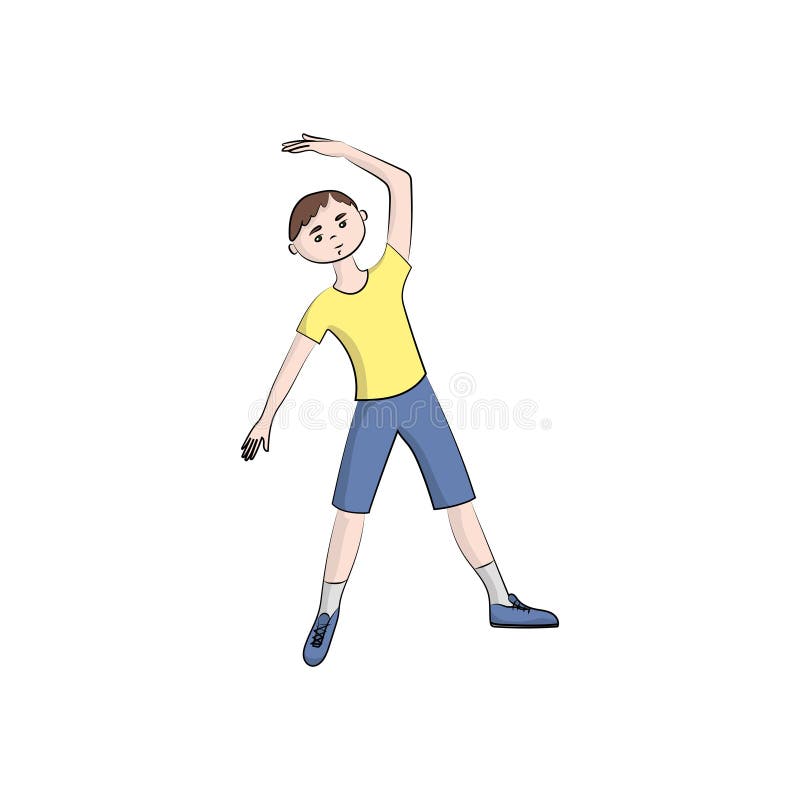 Guy, boy man does exercises. Vector color illustration. stock illustration