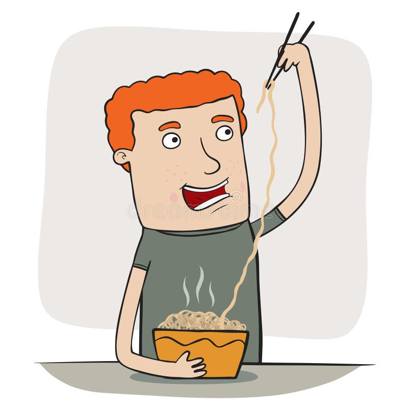 Guy eating noodles