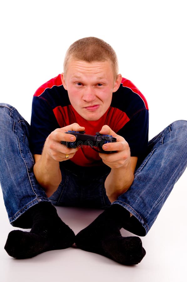 The guy excitedly playing video games