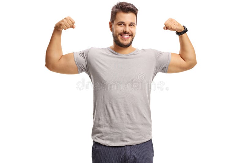 Guy flexing his biceps stock photo. Image of strong, posing 95557450