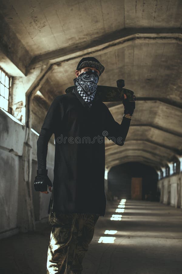 Guy in Gangster Clothing and Face Mask Stock Photo - Image of bandit, evil:  113029184