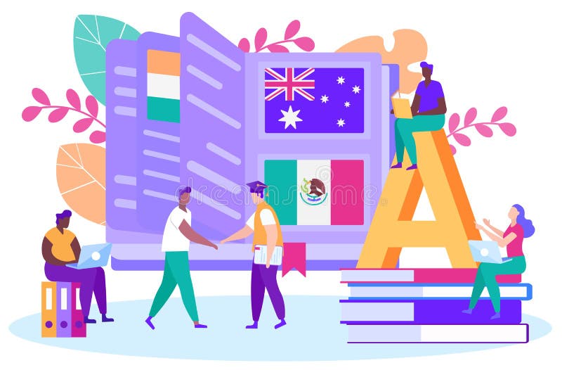 Guy Get International Diploma. Leaf Through Book. vector illustration Guy Get International Diploma. Leaf Through Book. vector illustration