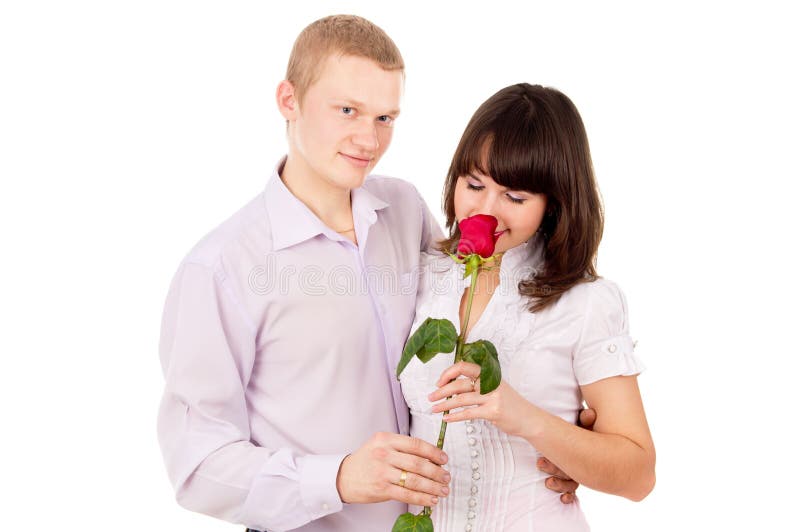 The Guy Gives a Girl a Rose, Makes a Proposal Stock Image Image of