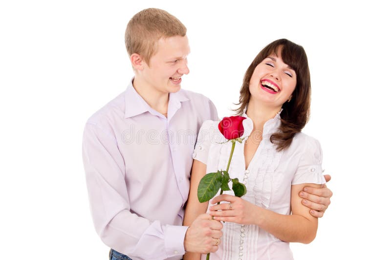 Boy Gives A Rose Beautiful Girl Stock Photo Image of girl, date 27314222
