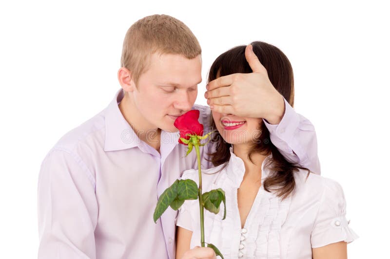 The Guy Gives a Girl a Rose, Makes a Proposal Stock Image Image of