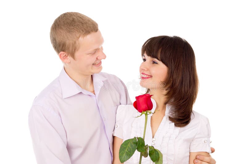 The Guy Gives A Girl A Rose, Makes A Proposal Stock Image Image of