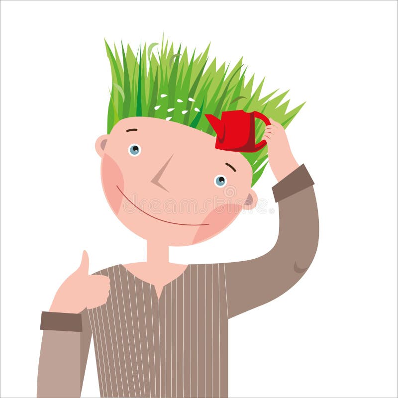 A Guy with Hair Growing Like Grass Stock Vector - Illustration of  education, hairdo: 184978949