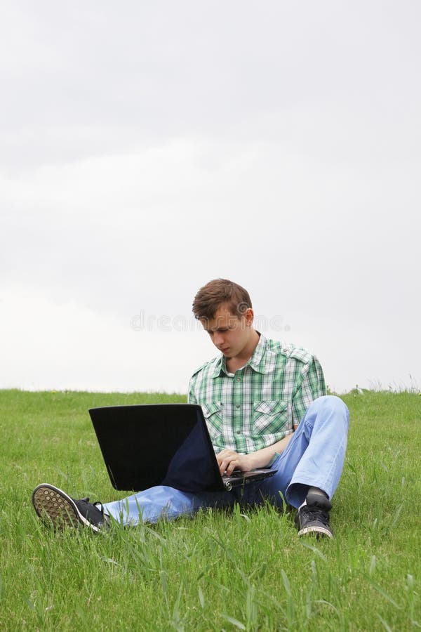 Guy with laptop stock photo. Image of nature, people 10106438