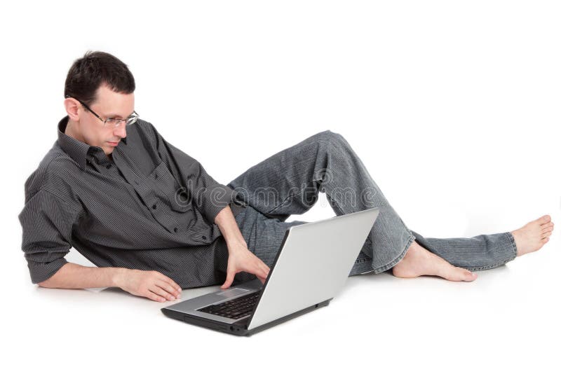 Guy with the laptop isolated on a white background