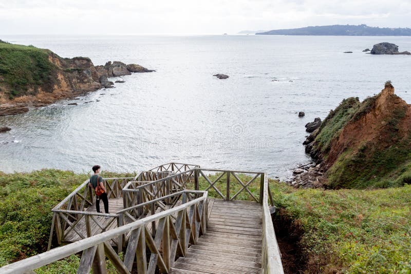 Guy a Leather Backpack Close To the Coast Stock Photo Image of island