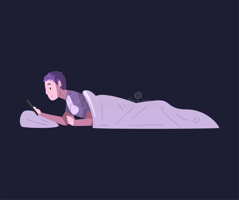 Guy Lying In The Bed With Smartphone Person Using Digital Gadget At