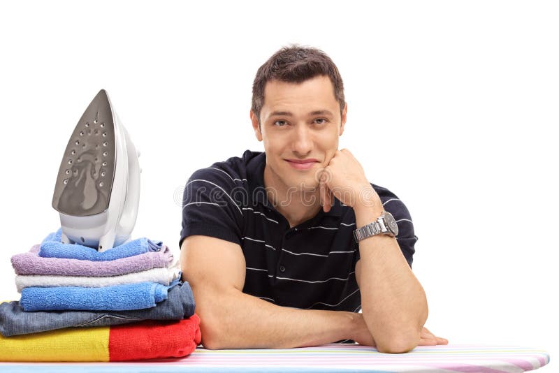 Guy Posing Behind An Ironing Board Stock Photo Image of iron, done 74816908
