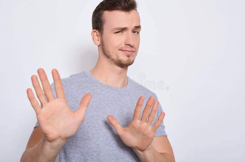 The Guy Shows His Hands a Timeout Stock Image - Image of blond, copy ...