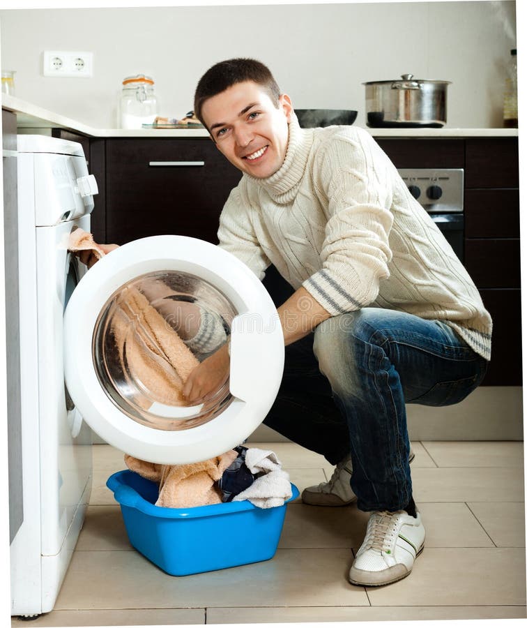 Guy Using Washing Machine Stock Image Image Of Laundry 36488925 