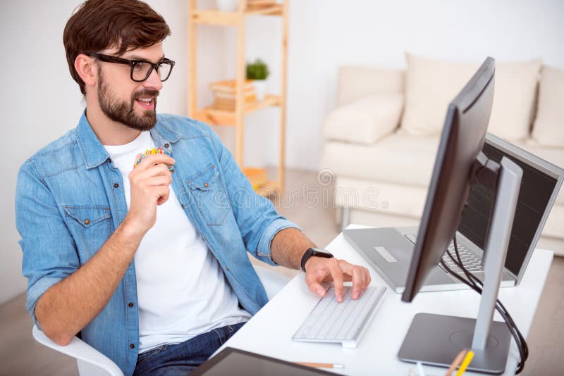 Guy Working on His Computer Stock Image - Image of casual, code: 72069009
