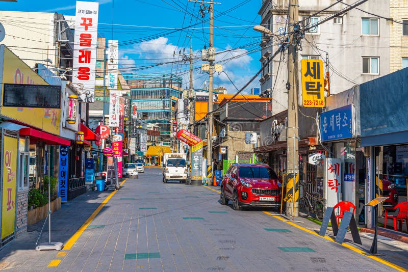 GWANGJU, KOREA, OCTOBER 22, 2019: Stores Situated on a Street in ...