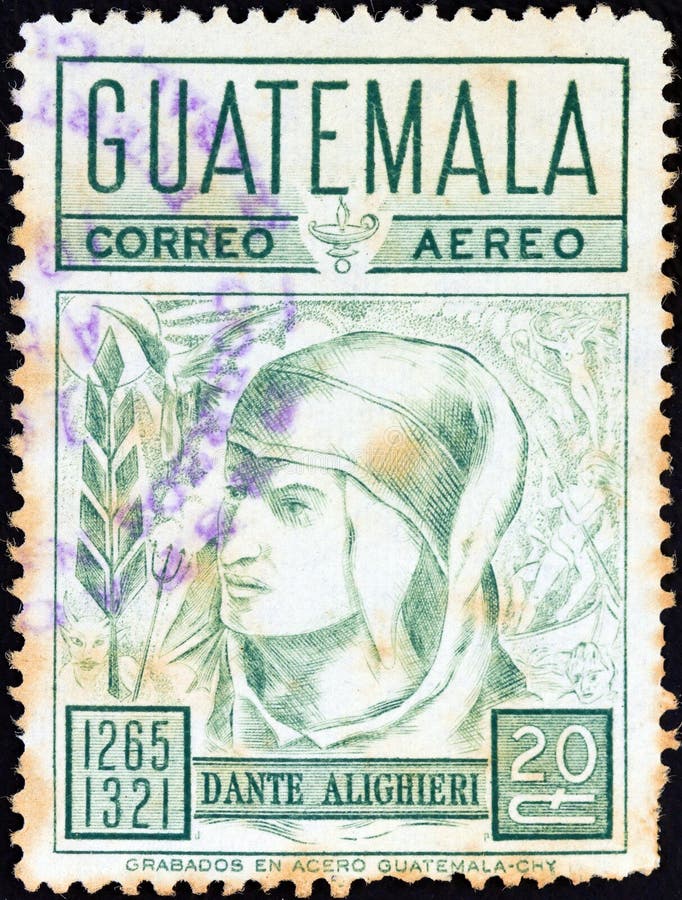 GUATEMALA - CIRCA 1969: A stamp printed in Guatemala issued for the 700th birth anniversary 1965 of Dante shows Dante, circa 1969. GUATEMALA - CIRCA 1969: A stamp printed in Guatemala issued for the 700th birth anniversary 1965 of Dante shows Dante, circa 1969.