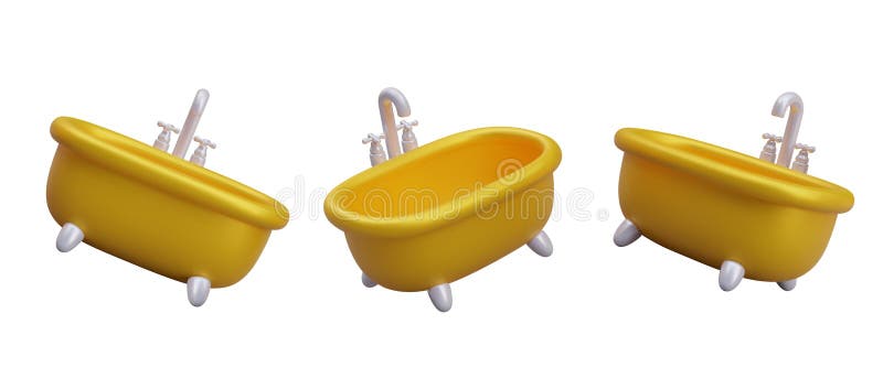 Gyllene badkar på benen med 3 d-vektorobjektsvy från klawfot från olika sidor stock illustrationer