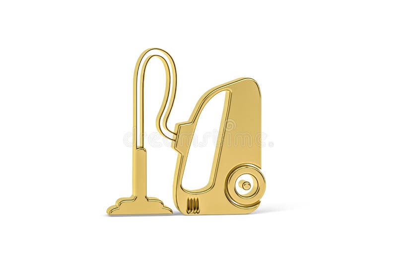 Gyllene 3d-dammsugarikon isolerad på vit bakgrund stock illustrationer