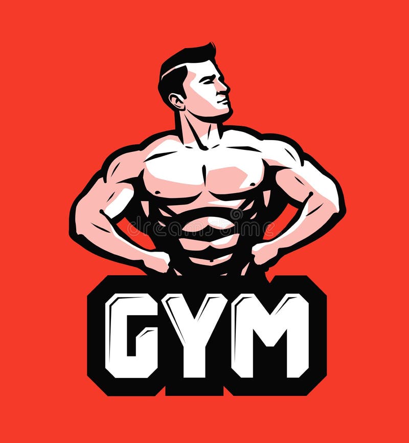 Gym, bodybuilding logo lub etykietka, Silny mężczyzna z dużymi mięśniami również zwrócić corel ilustracji wektora royalty ilustracja Gym, bodybuilding logo lub etykietka, Silny mężczyzna z dużymi mięśniami również zwrócić corel ilustracji wektora royalty ilustracja
