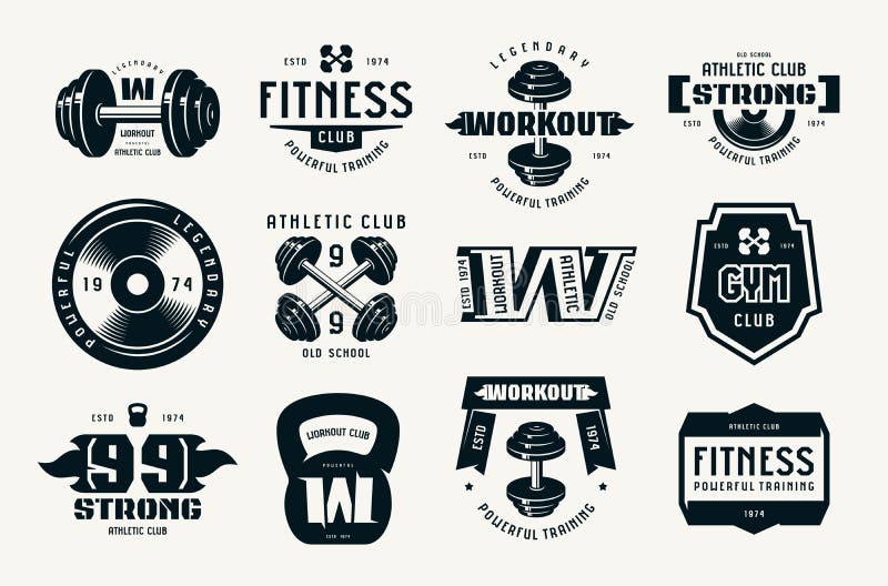 Gym Club Fitness And Workout Badges And Logo Stock Vector