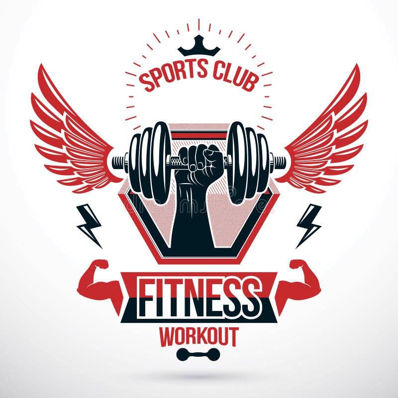 Gym Conceptual Vector Emblem Composed Using Bird Wings and Athletic