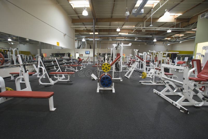 Interior view of a gym with equipment. Interior view of a gym with equipment